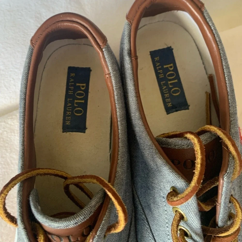 Polo Ralph Lauren Vaughn Gray Canvas Men's Sneakers Shoes Size 9 D Leather Laces